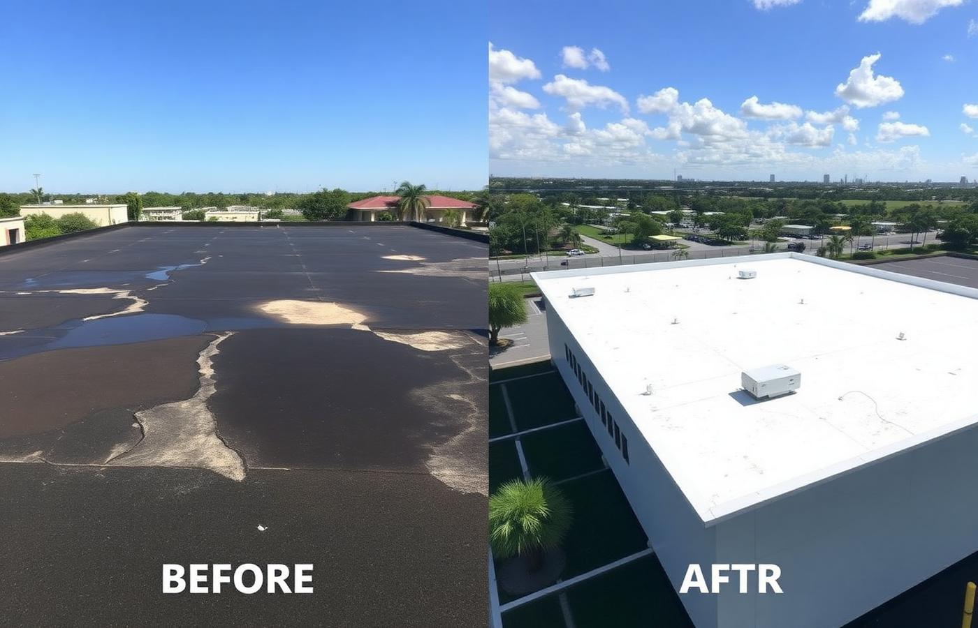Roof repair in Fort Lauderdale — flat TPO commercial roof installation