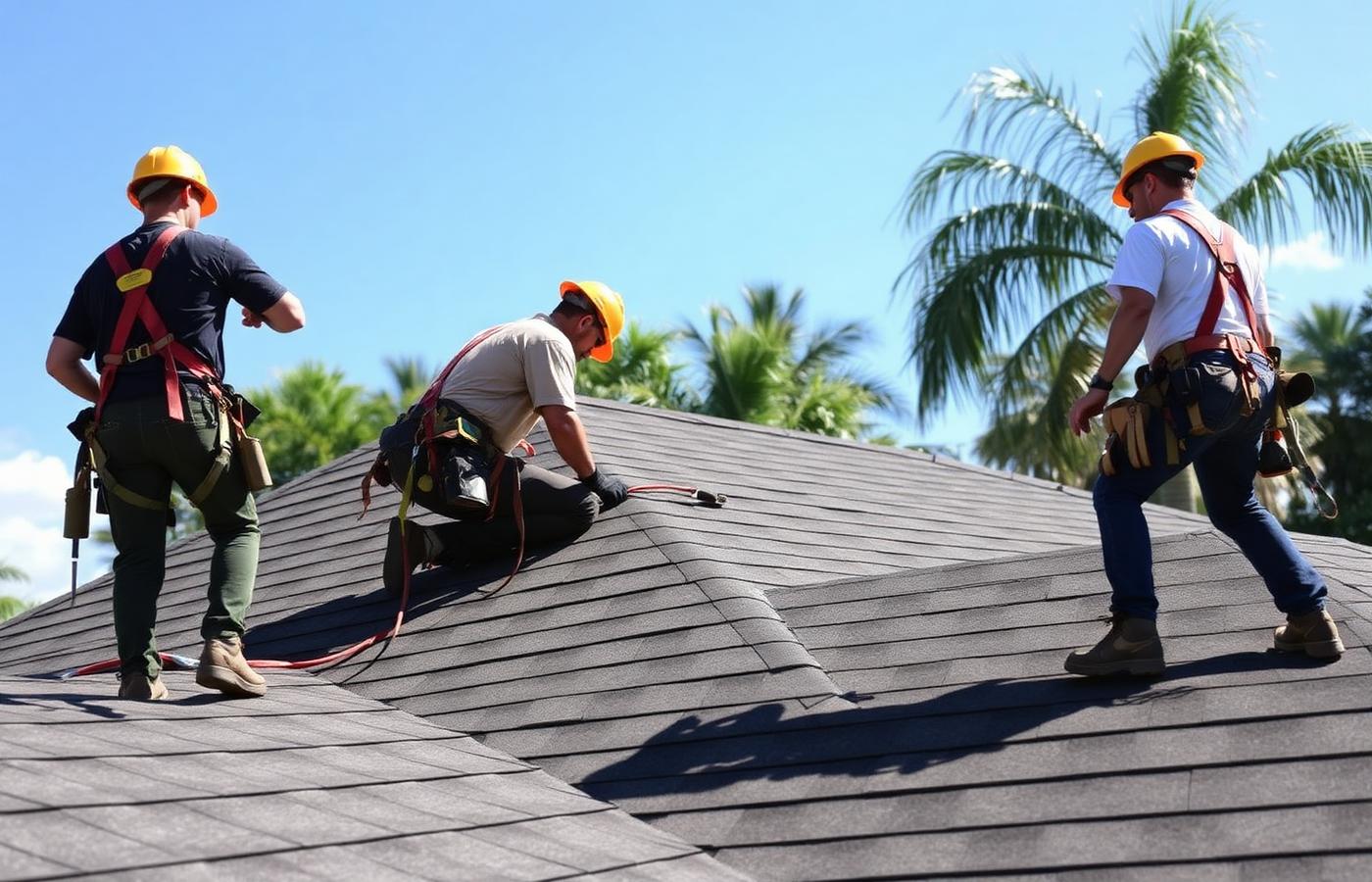New roofing South Florida — crew installing shingles in Miami